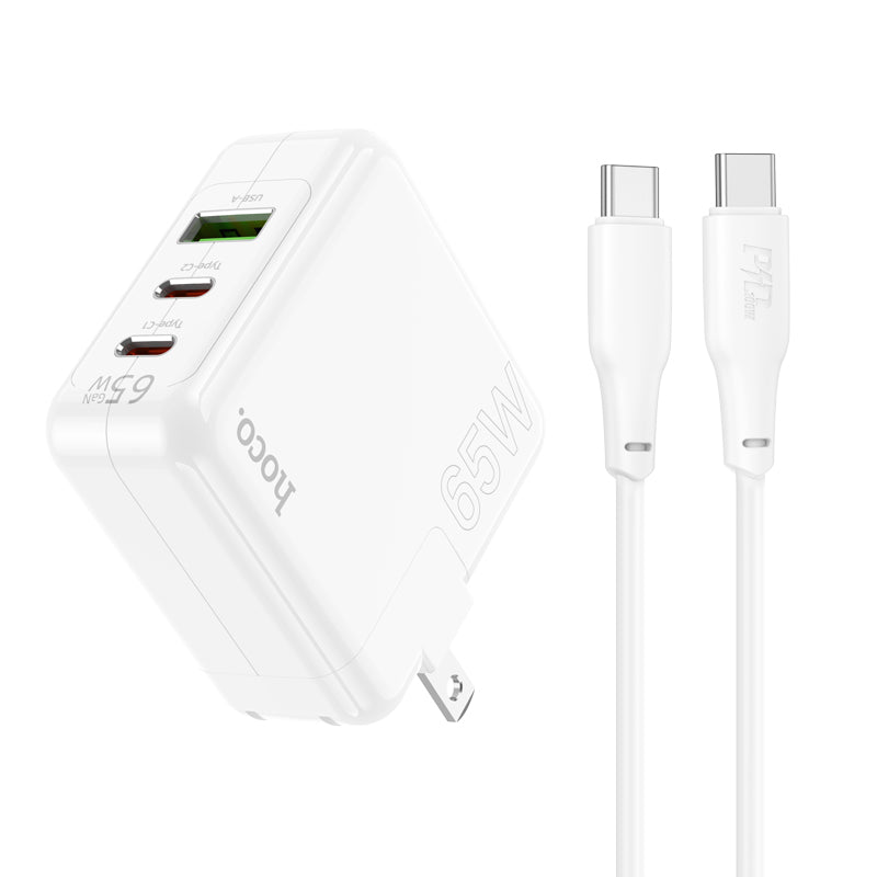 High Power GaN 65W Three Port 2x USB-C / 1x USB-A PD Fast Charger with USB-C to USB-C Cable (1 m) - SKmobile Canada