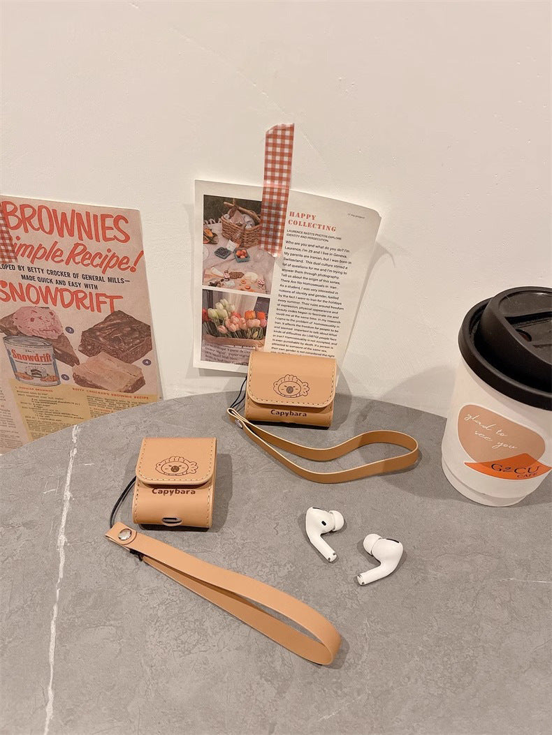 Capybara Print Faux Leather AirPods Case