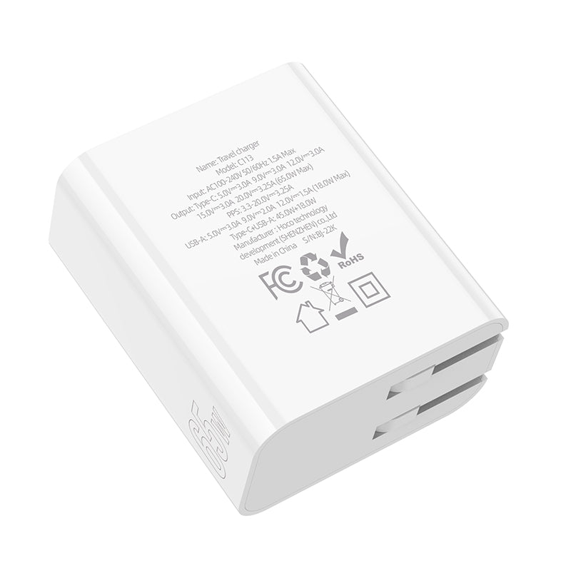 High Power GaN 65W Dual Port USB-C & USB-A PD Fast Charger