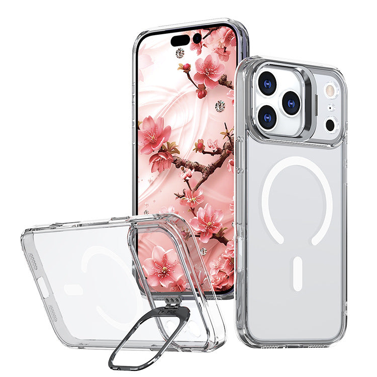 Magnetic Shockproof Frosted Case with Folding Camera Lens Kickstand for iPhone