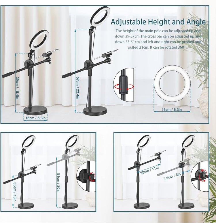 Live Stream Phone Holder with Tripod Stand and 6-inch Ring Light - SKmobile Canada