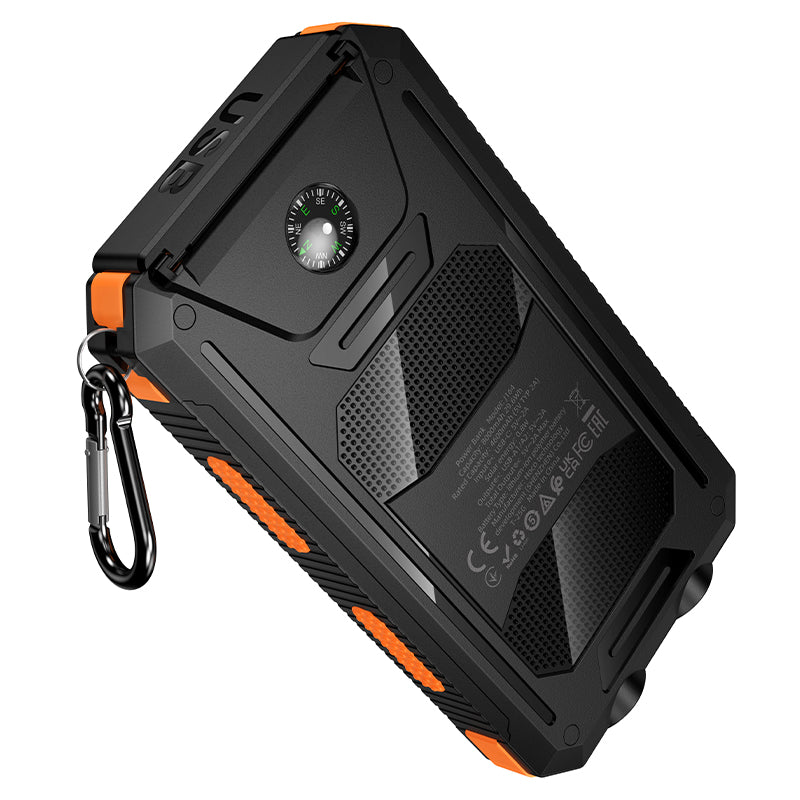 Solar Powered Power Bank with Dual Flashlights &amp; Compass (8000mAh)