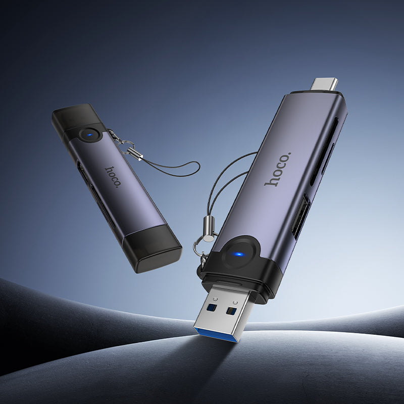 USB-A and USB-C 3-in-1 Multi-Function Memory Card Reader with Dual Connectors