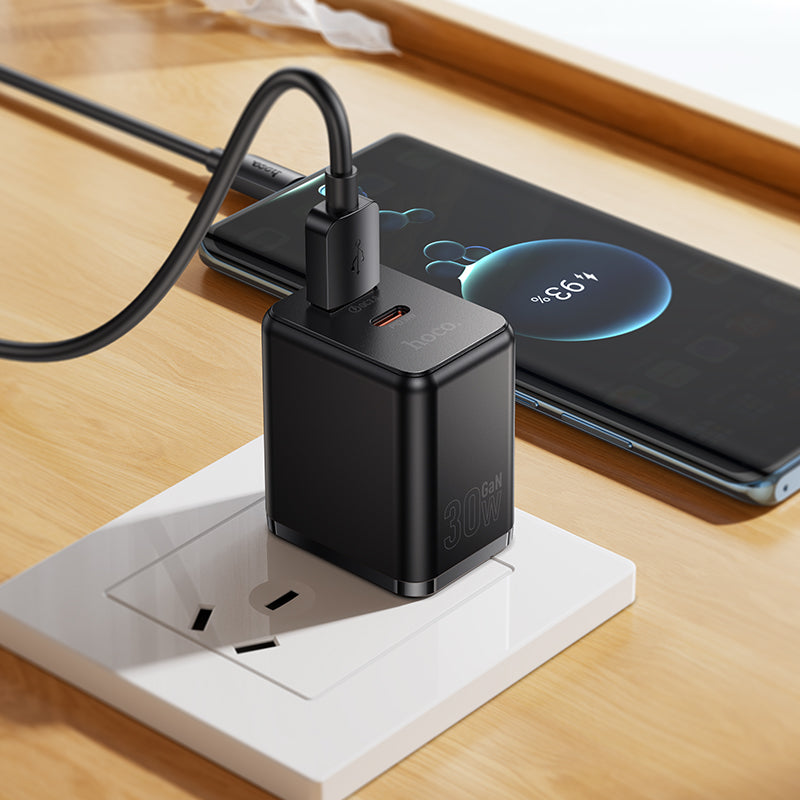 30W Dual Port USB-C and USB-A GaN Fast Wall Charger Adapter