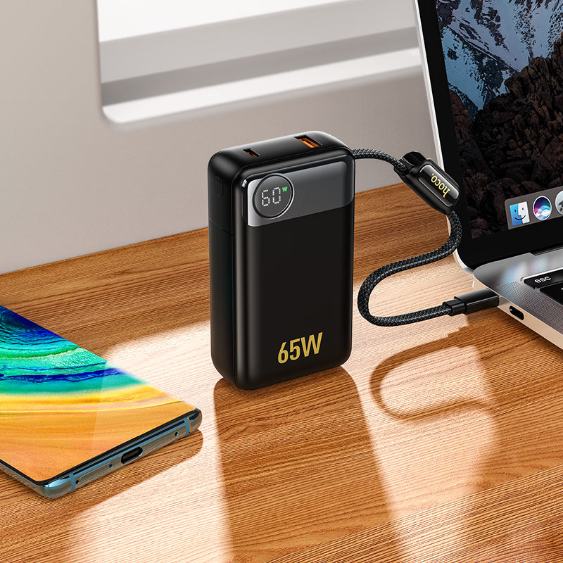 65W Fast Charging Portable Power Bank with Built-in Cable (12000mAh)