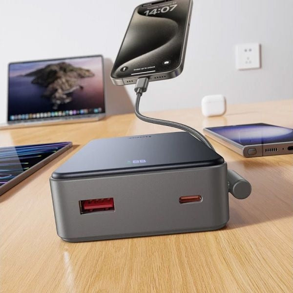 3C Certified Fast Charging Power Bank with Built-in Cable & LED Display (20000mAh)