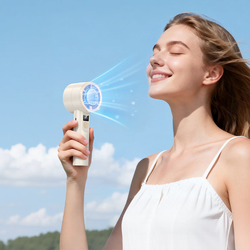 Portable Handheld Cooling Fan with Ice Cooling Plate and Digital Display