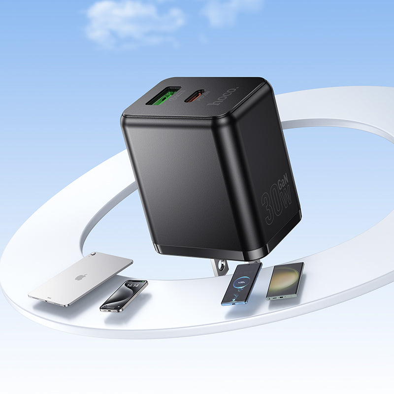 30W Dual Port USB-C and USB-A GaN Fast Wall Charger Adapter