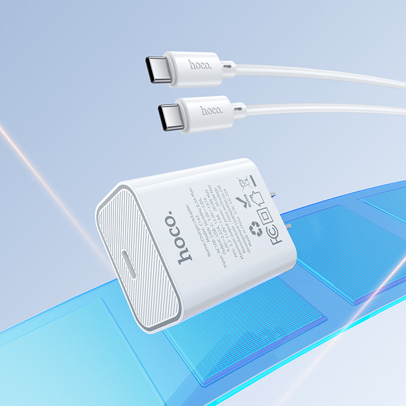 20W USB-C Fast Charger Wall Adapter Set with USB-C to USB-C Cable (1m)