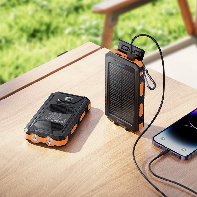Solar Powered Power Bank with Dual Flashlights & Compass (8000mAh)