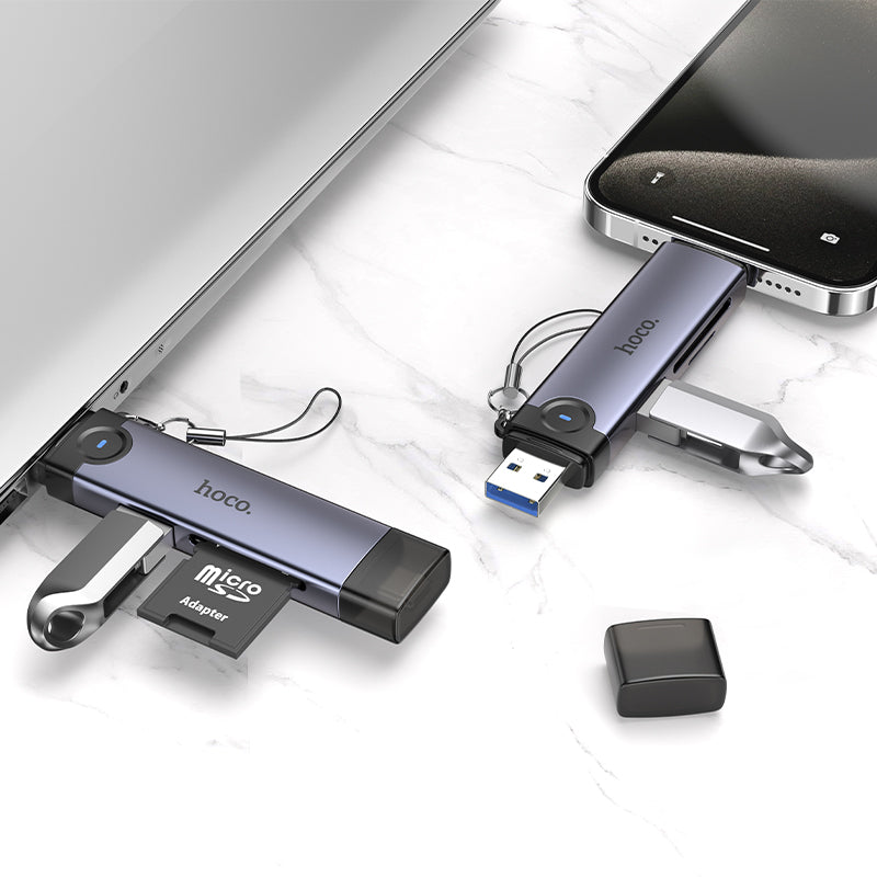 USB-A and USB-C 3-in-1 Multi-Function Memory Card Reader with Dual Connectors
