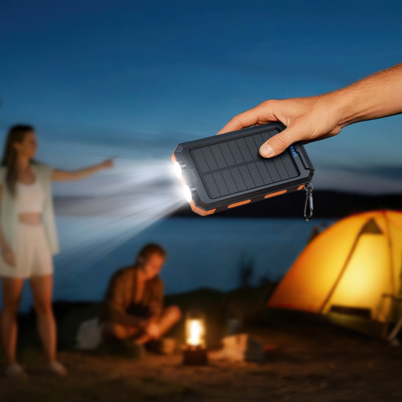 Solar Powered Power Bank with Dual Flashlights & Compass (8000mAh)