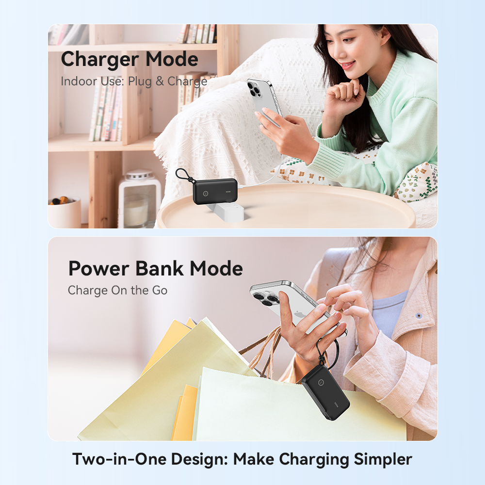 Y30 US/UK/EU Wall Charger Power Bank 22.5W With Built-in Cable (10000mAh)
