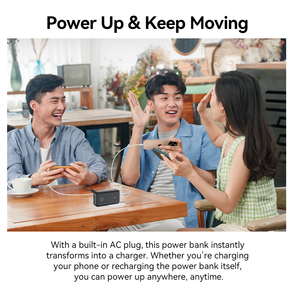 Y30 US/UK/EU Wall Charger Power Bank 22.5W With Built-in Cable (10000mAh)