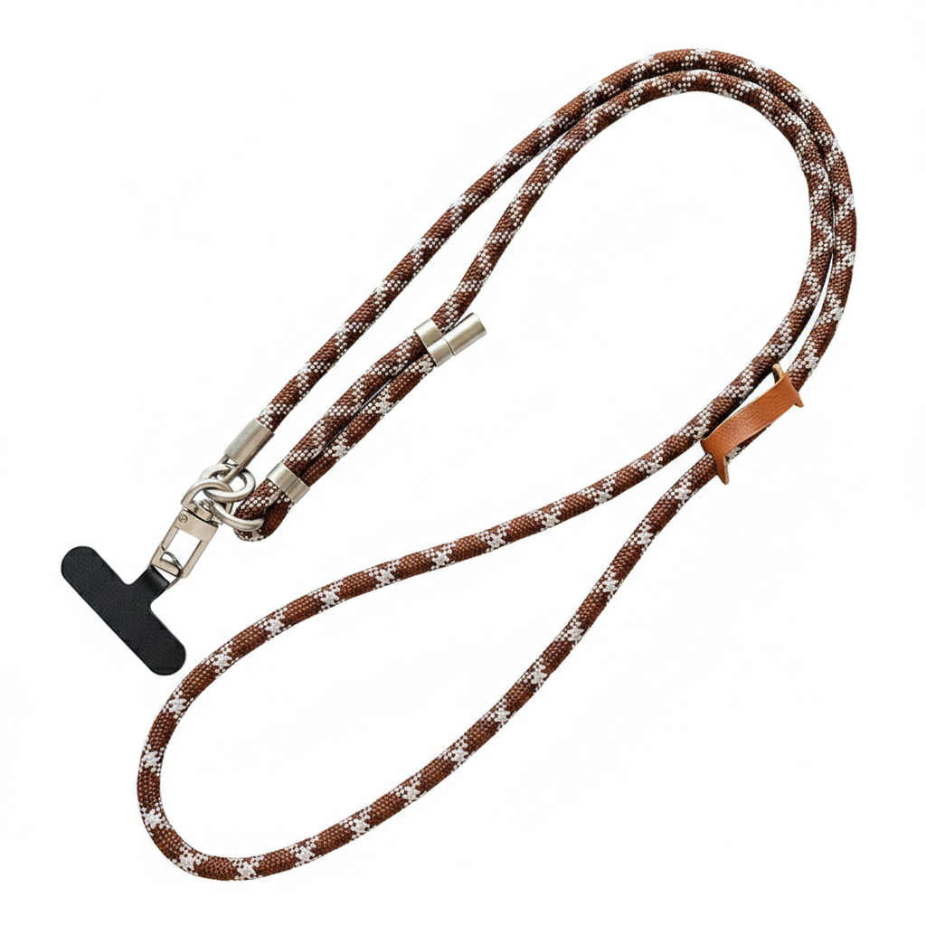 Brown and White Braided Adjustable Crossbody Phone Lanyard & Strap