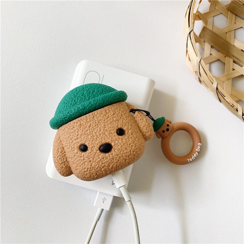 Green Hat Teddy Dog AirPods Case