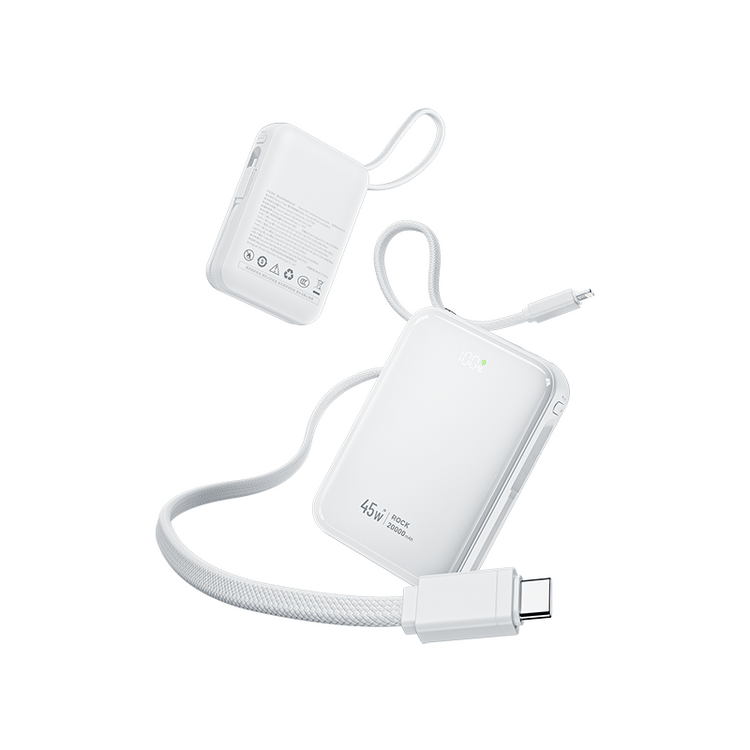 3C Certified 45W Super Fast Charging Power Bank with Built-in Dual Cables (20000mAh)