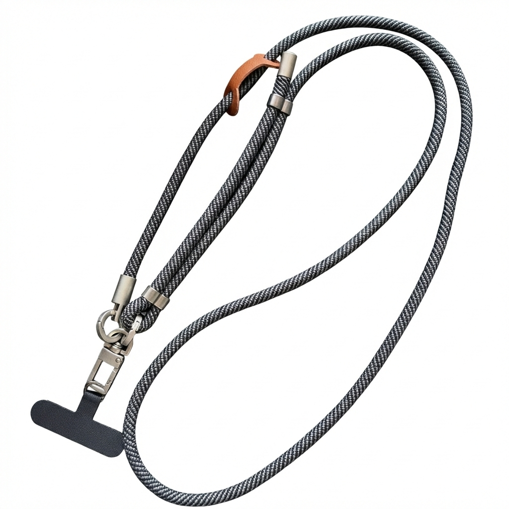 Charcoal Grey Braided Adjustable Crossbody Phone Lanyard & Neck Strap