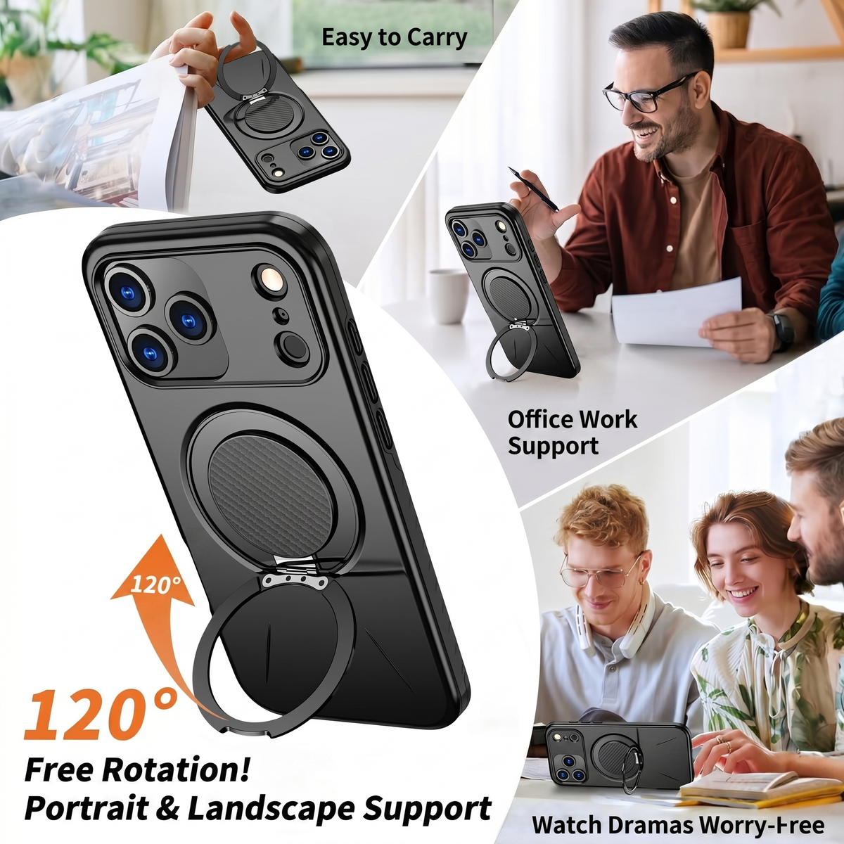 Magnetic 360° Rotating Ring Kickstand Case with Heavy Duty Protection