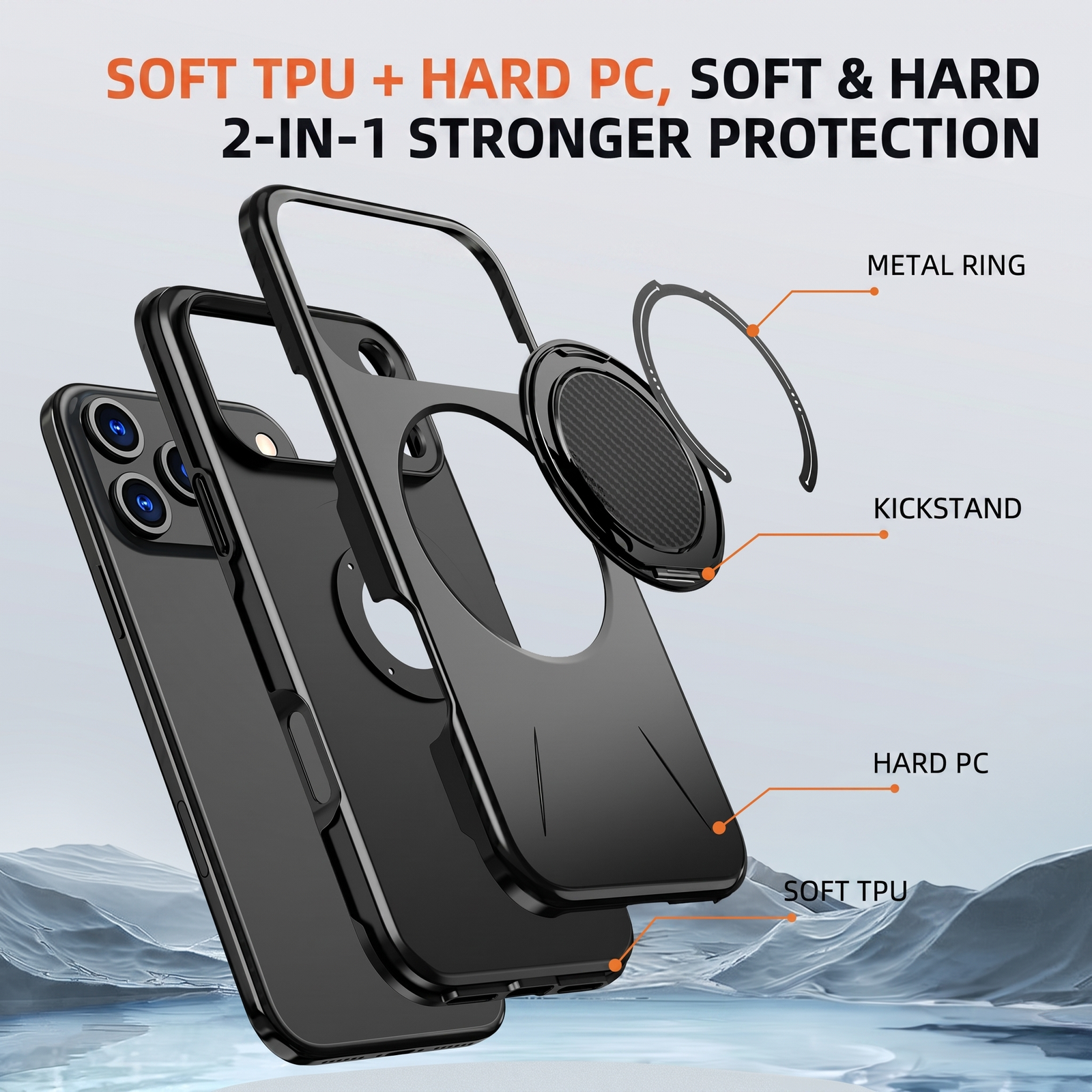 Magnetic 360° Rotating Ring Kickstand Case with Heavy Duty Protection