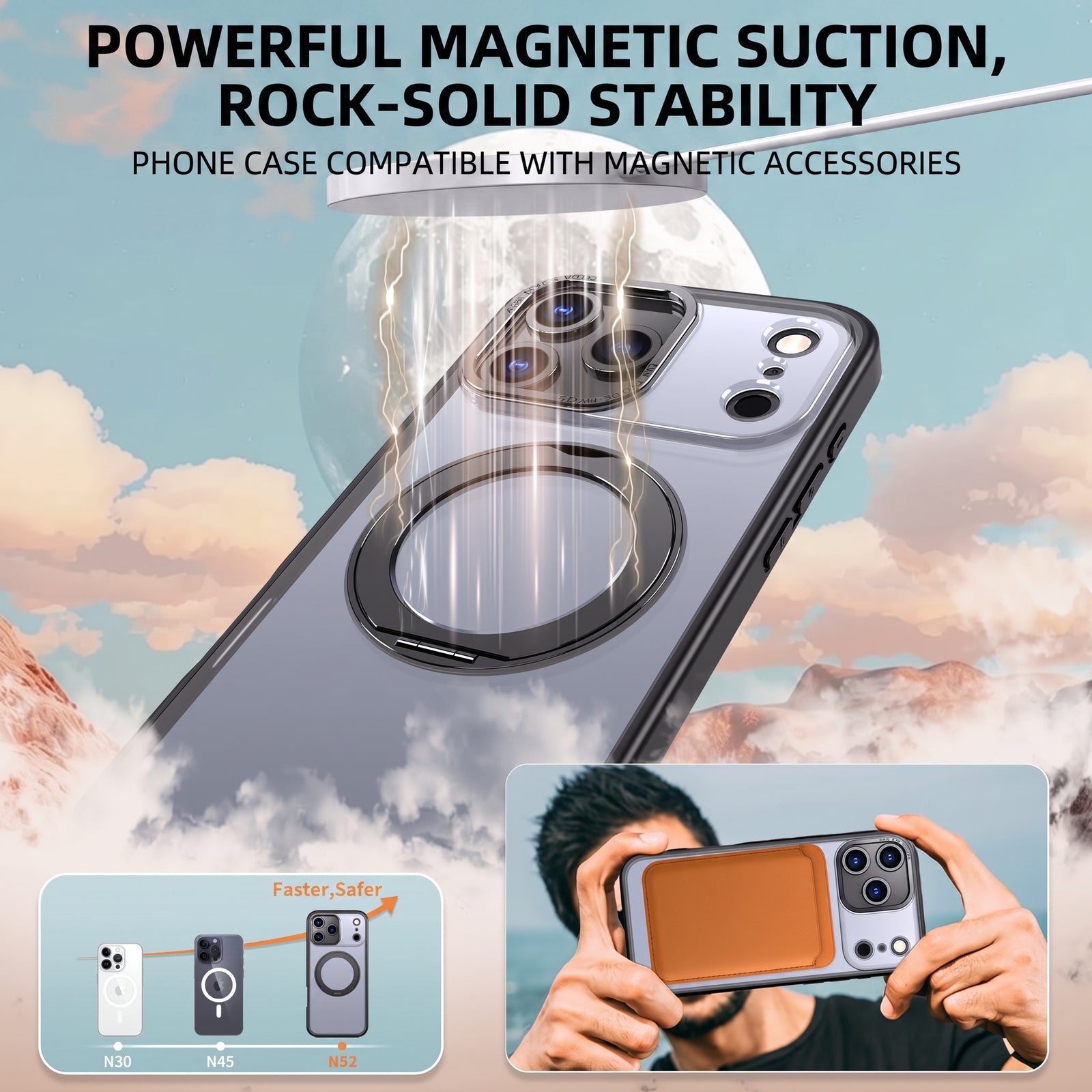 Magnetic Frosted Finish Phone Case with 360° Rotatable Ring Stand for iPhone