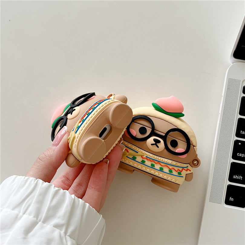Peach Glasses Bear AirPods Case