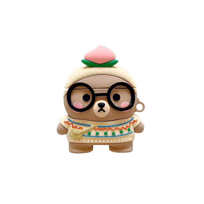 Peach Glasses Bear AirPods Case