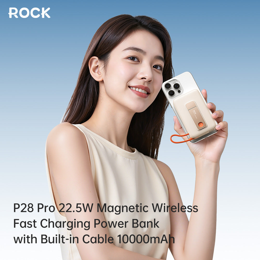 3C Certified P28 Pro PD 22.5W Magnetic Wireless Fast Charging Power Bank with Built-in Cable (10000mAh)