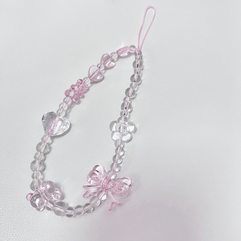 Translucent Pink Bear Pendant Chain Strap