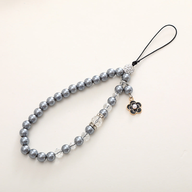 Small Pearl with Flower Pendant Wrist Strap