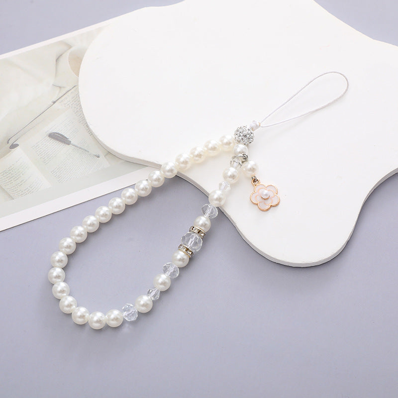 Small Pearl with Flower Pendant Wrist Strap