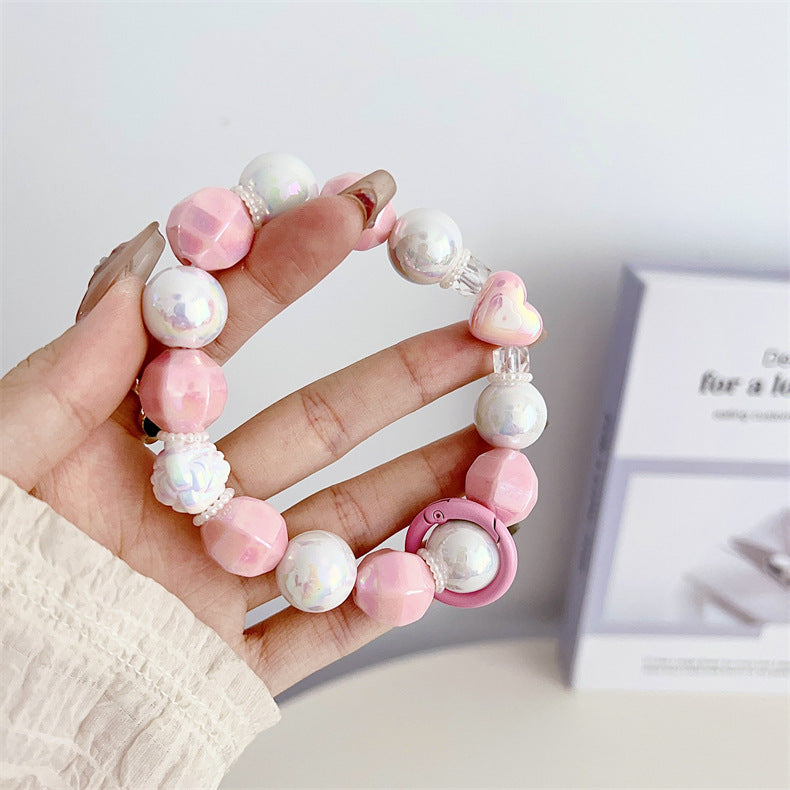 Pink Heart Diamond-Shaped Chain Strap