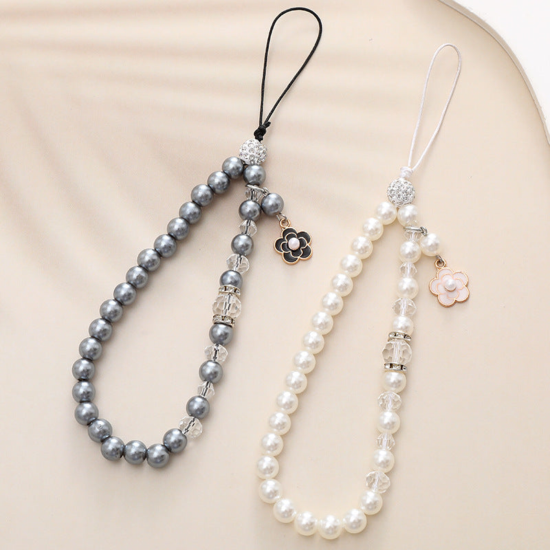 Small Pearl with Flower Pendant Wrist Strap