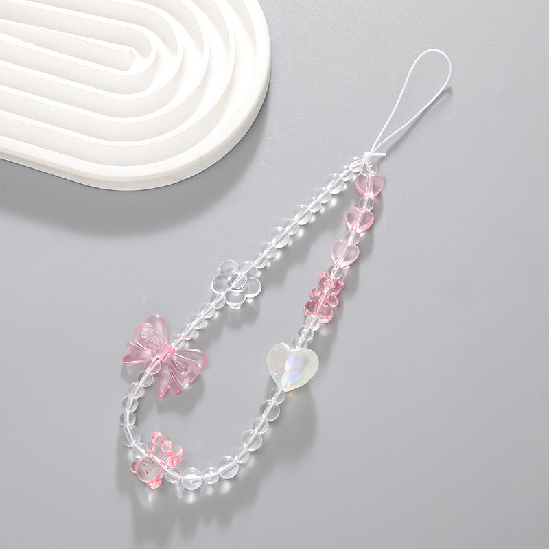 Pink Bow Beaded Wrist Strap