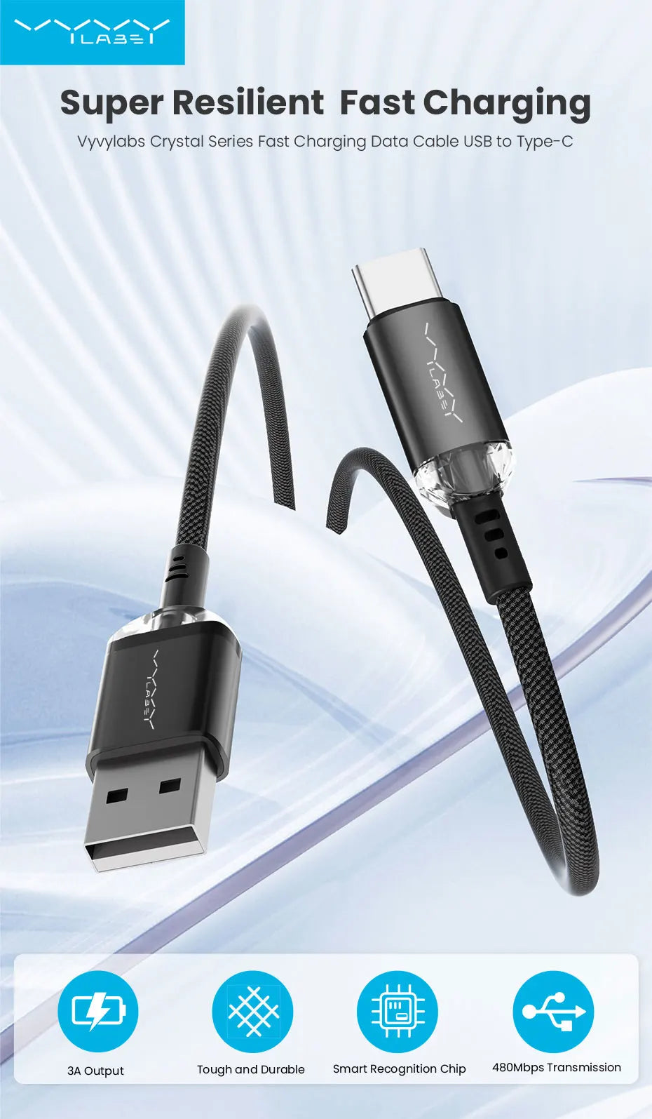 Vyvylabs USB to USB-C Data and Charge Cable (1m) - SKmobile Canada