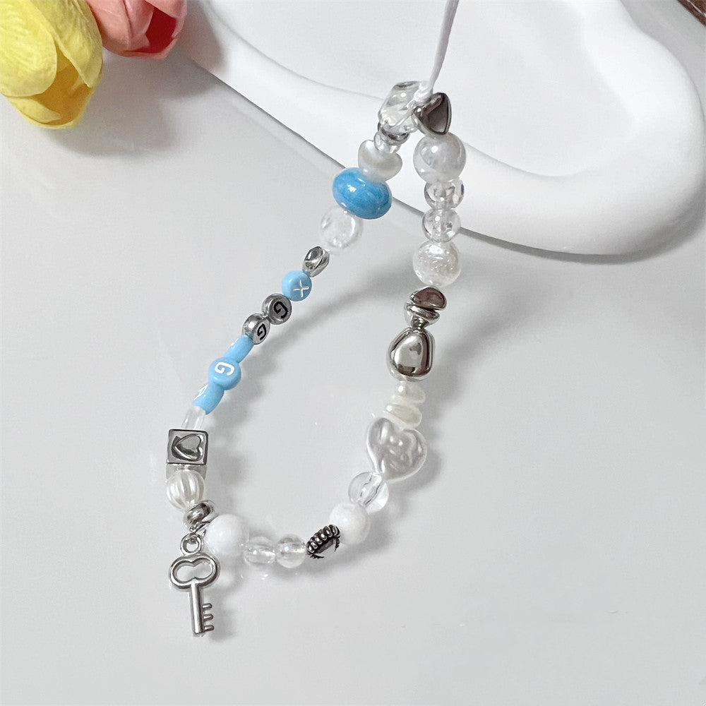 Key Blue Bead Wrist Strap