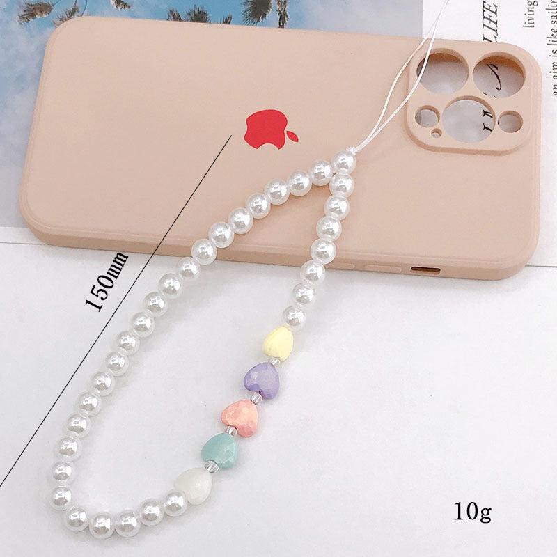 Pearl Heart Colourful Wrist Strap