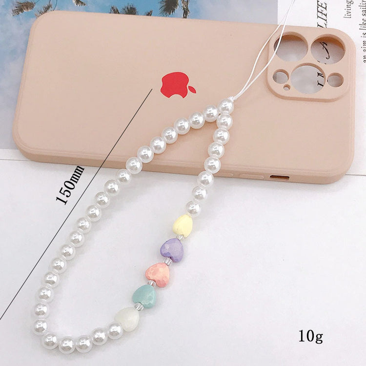 Pearl Heart Colourful Wrist Strap
