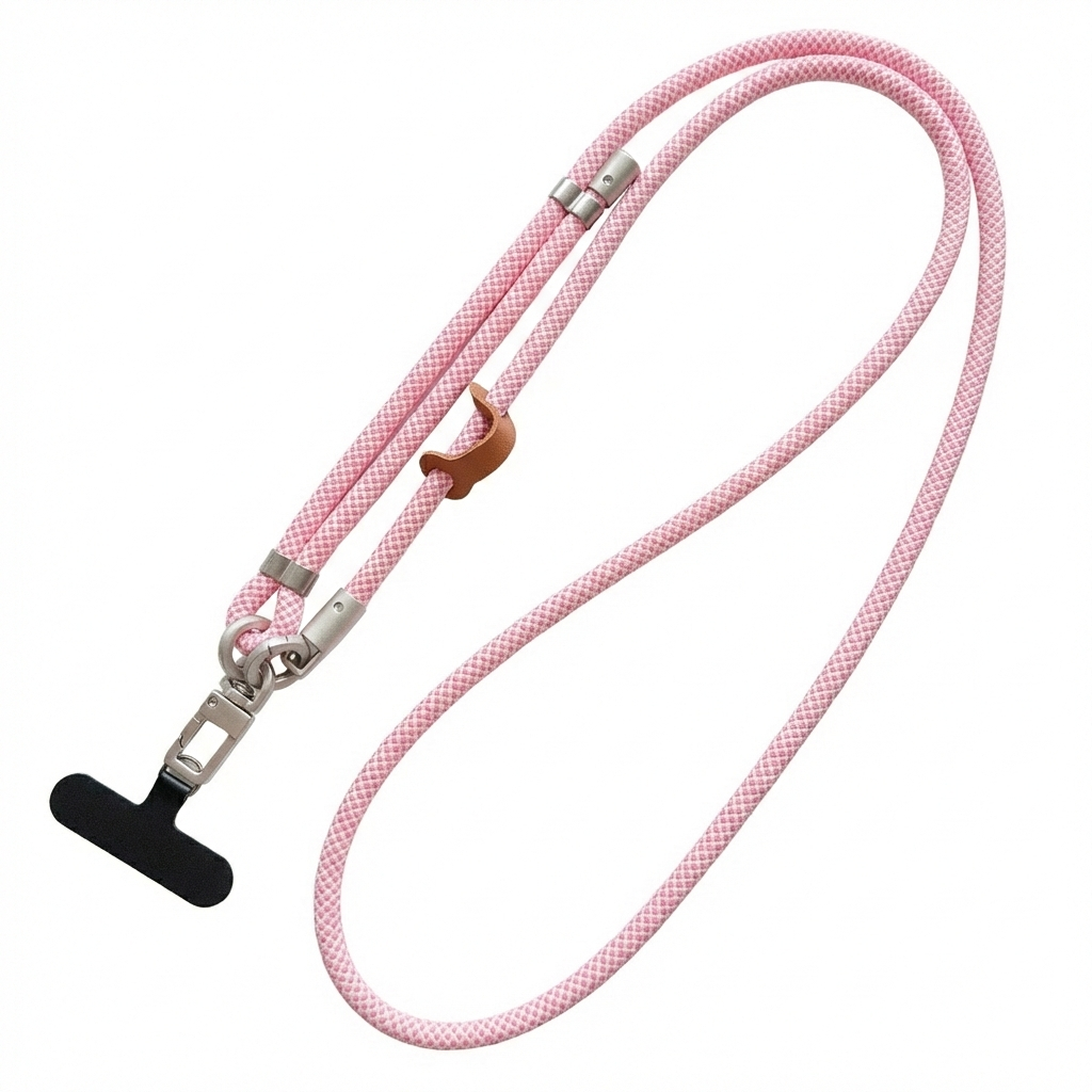 Solid Pink Woven Braided Adjustable Crossbody Phone Lanyard & Neck Strap