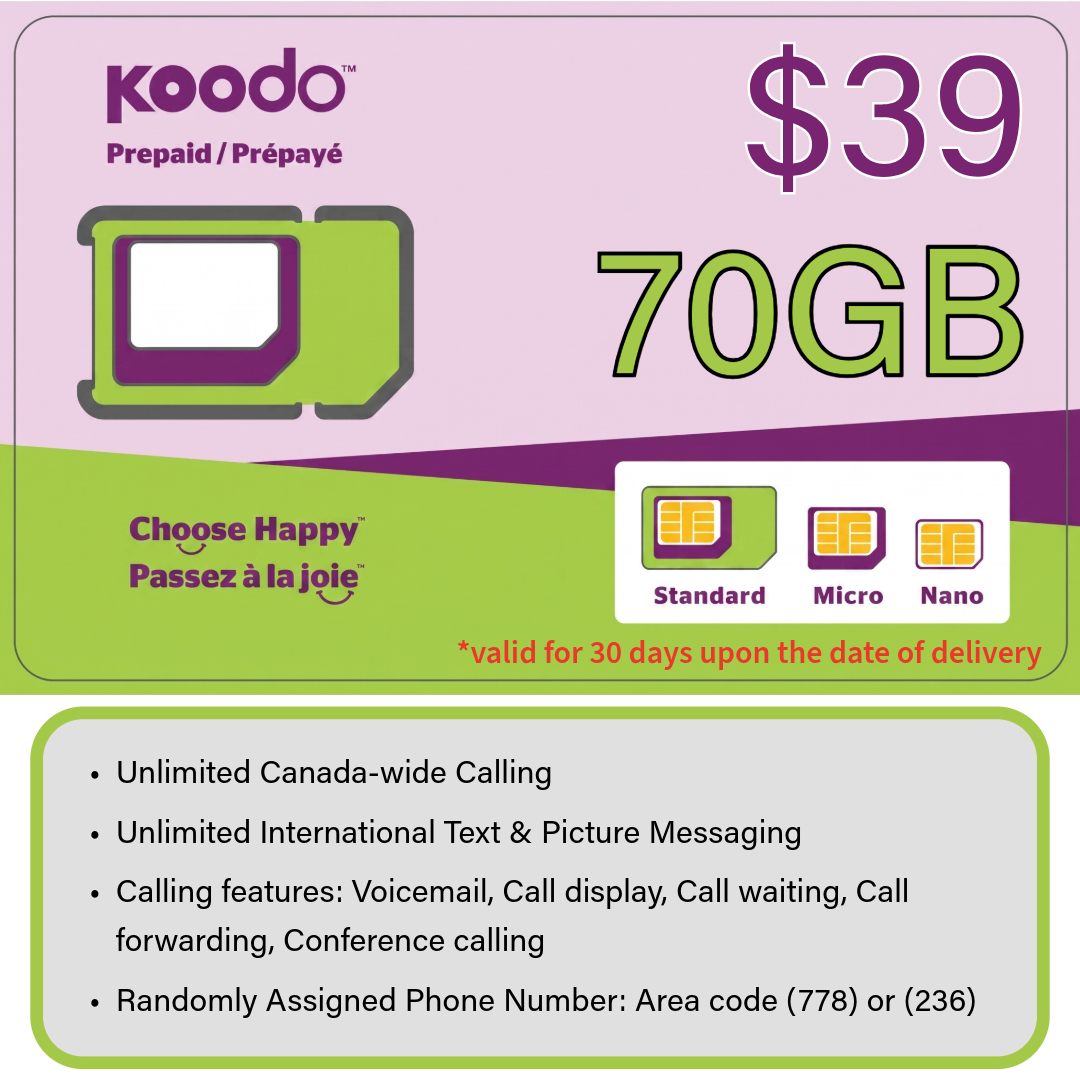 Koodo Prepaid Sim Card ($39 for 70GB)