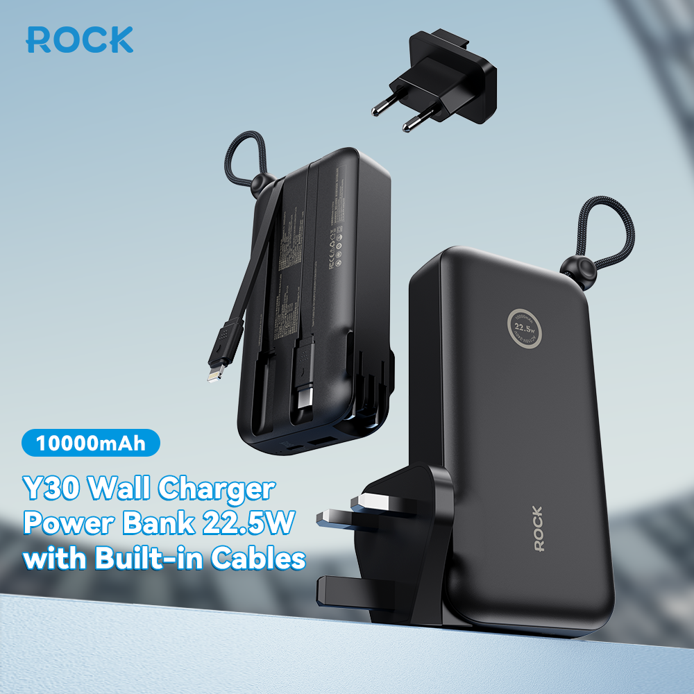 Y30 US/UK/EU Wall Charger Power Bank 22.5W With Built-in Cable (10000mAh)