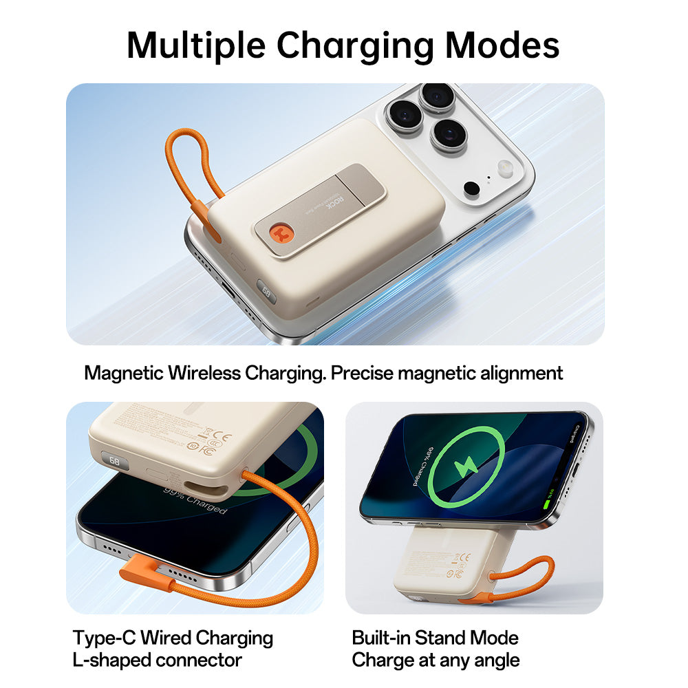 3C Certified P28 Pro PD 22.5W Magnetic Wireless Fast Charging Power Bank with Built-in Cable (10000mAh)