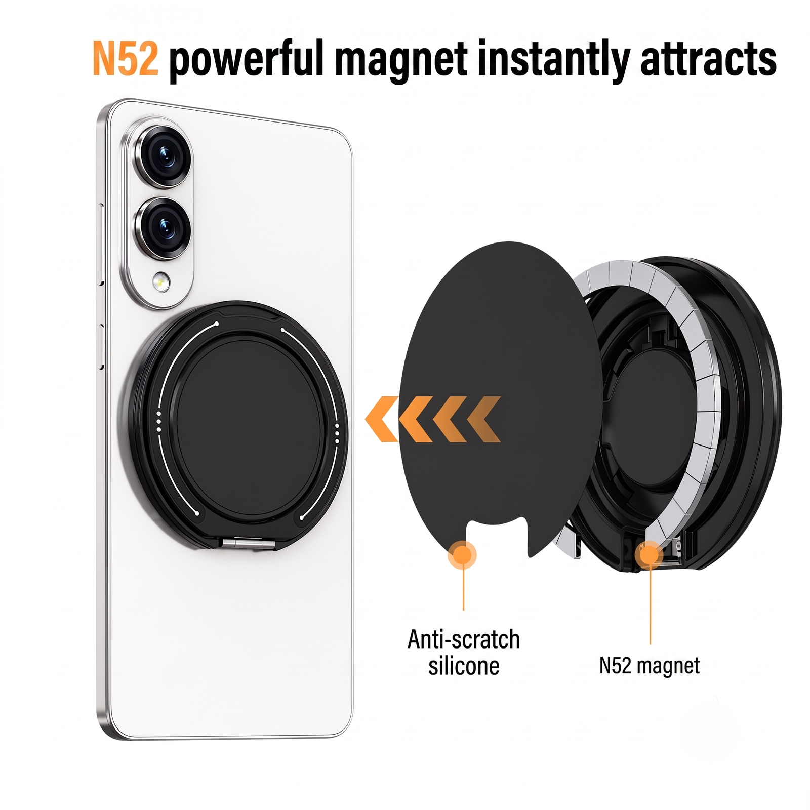 Magnetic Phone Ring Holder and 360 Degree Rotating Kickstand Handle