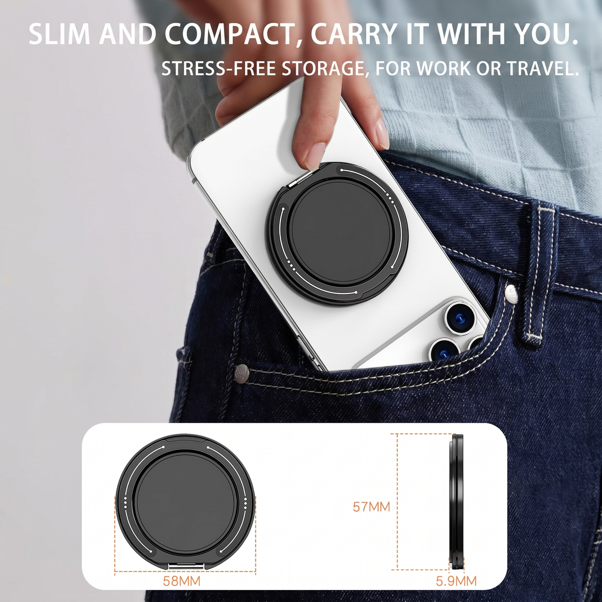 Magnetic Phone Ring Holder and 360 Degree Rotating Kickstand Handle