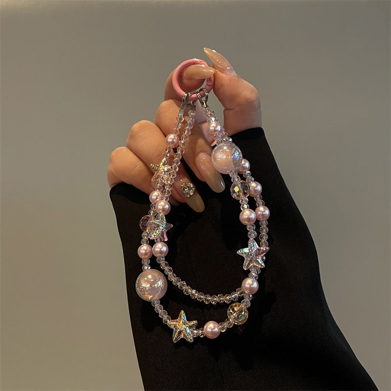 Celestial Star & Pearl Double-Layer Phone Wristlet