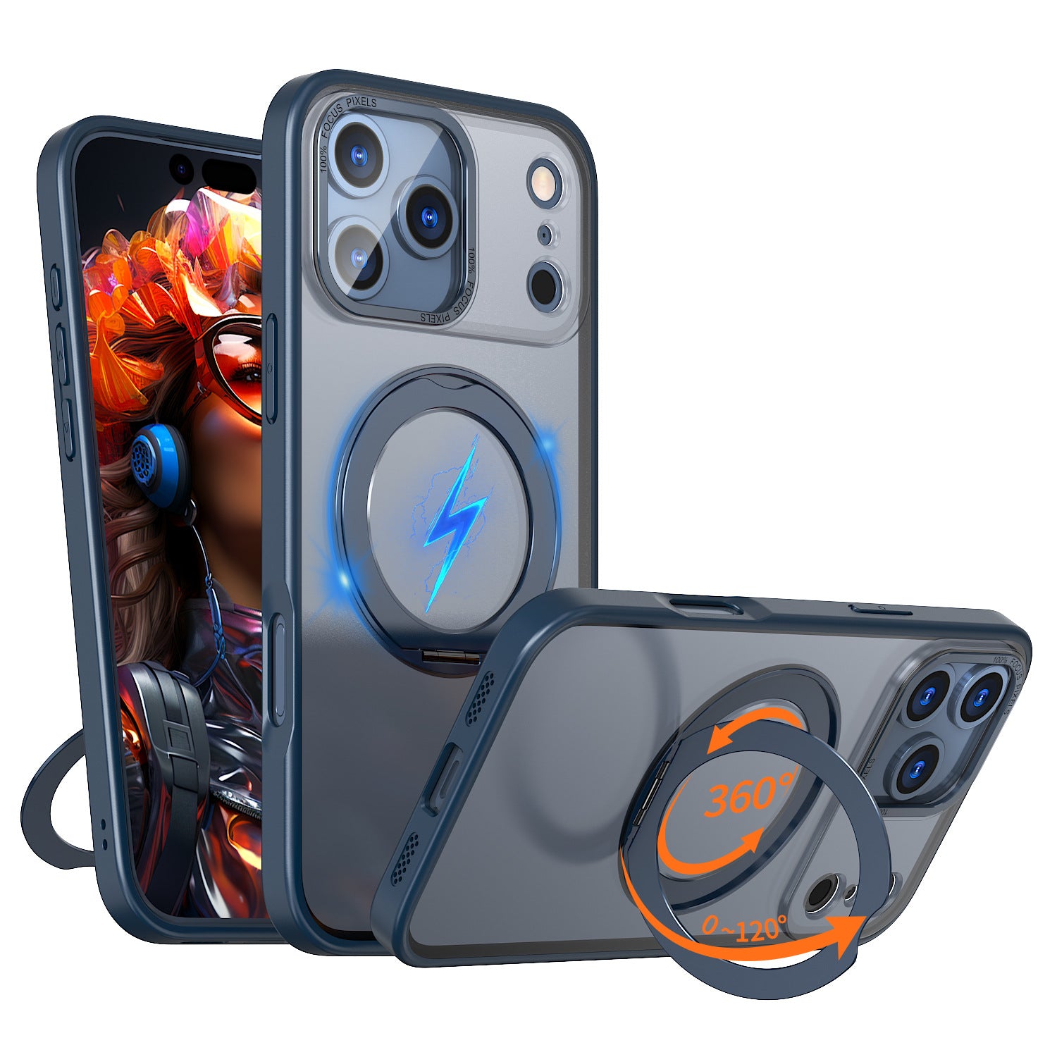 Magnetic Frosted Finish Phone Case with 360° Rotatable Ring Stand for iPhone