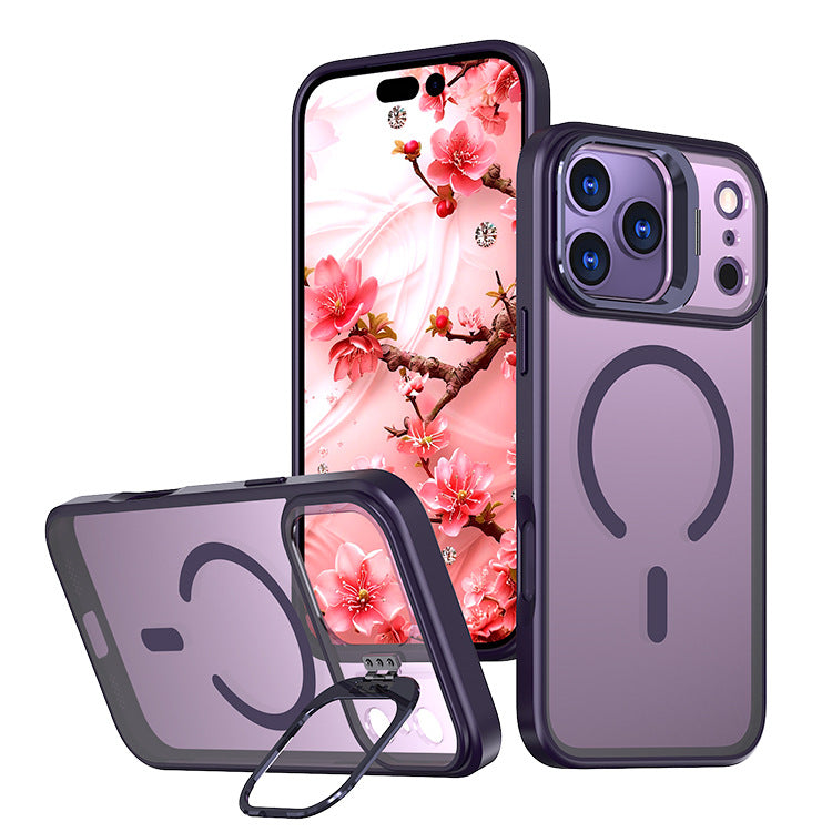 Magnetic Matte Shockproof Case with Folding Camera Lens Kickstand for iPhone 18 / 17 Series (ALL)