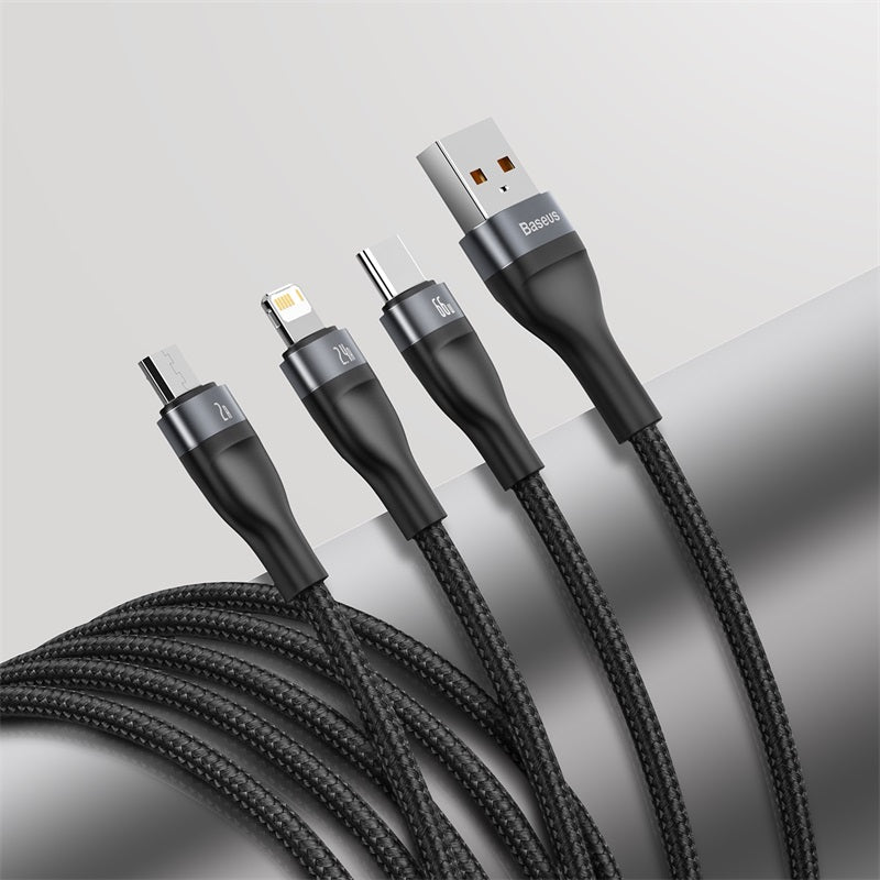 Baseus 3 in 1 USB to USB-C + Lightning + Micro-USB Charge Cable (1.2m) - SKmobile Canada