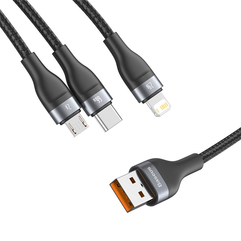 Baseus 3 in 1 USB to USB-C + Lightning + Micro-USB Charge Cable (1.2m) - SKmobile Canada