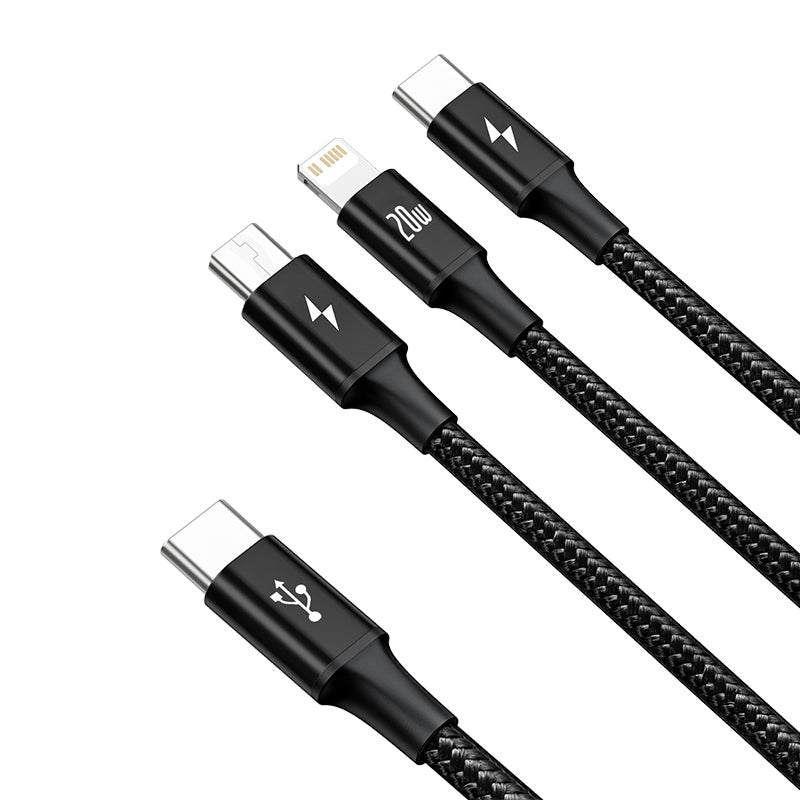 Câble flexible 3-en-1 USB vers Micro-USB / Éclairage / USB-C en tissu BASEUS (1,2 m)